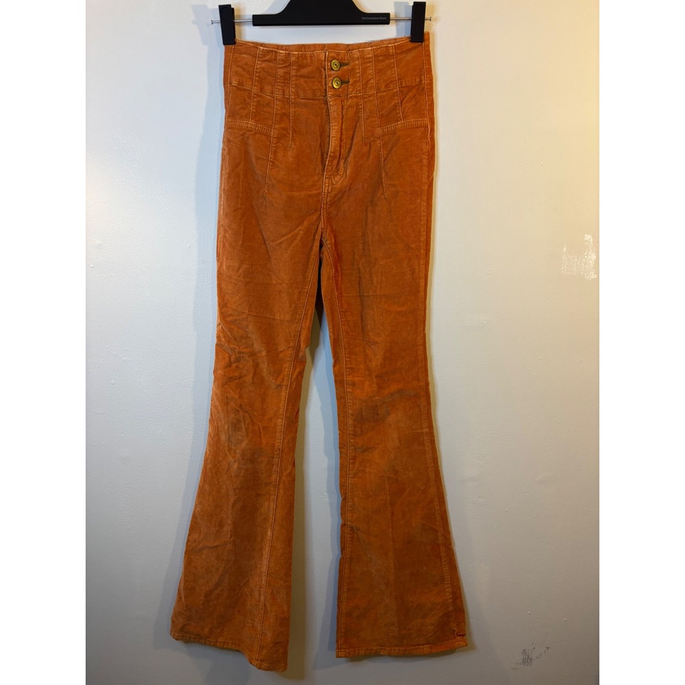 We The Free People Rust Orange Corduroy High Waisted Flare Pants 26